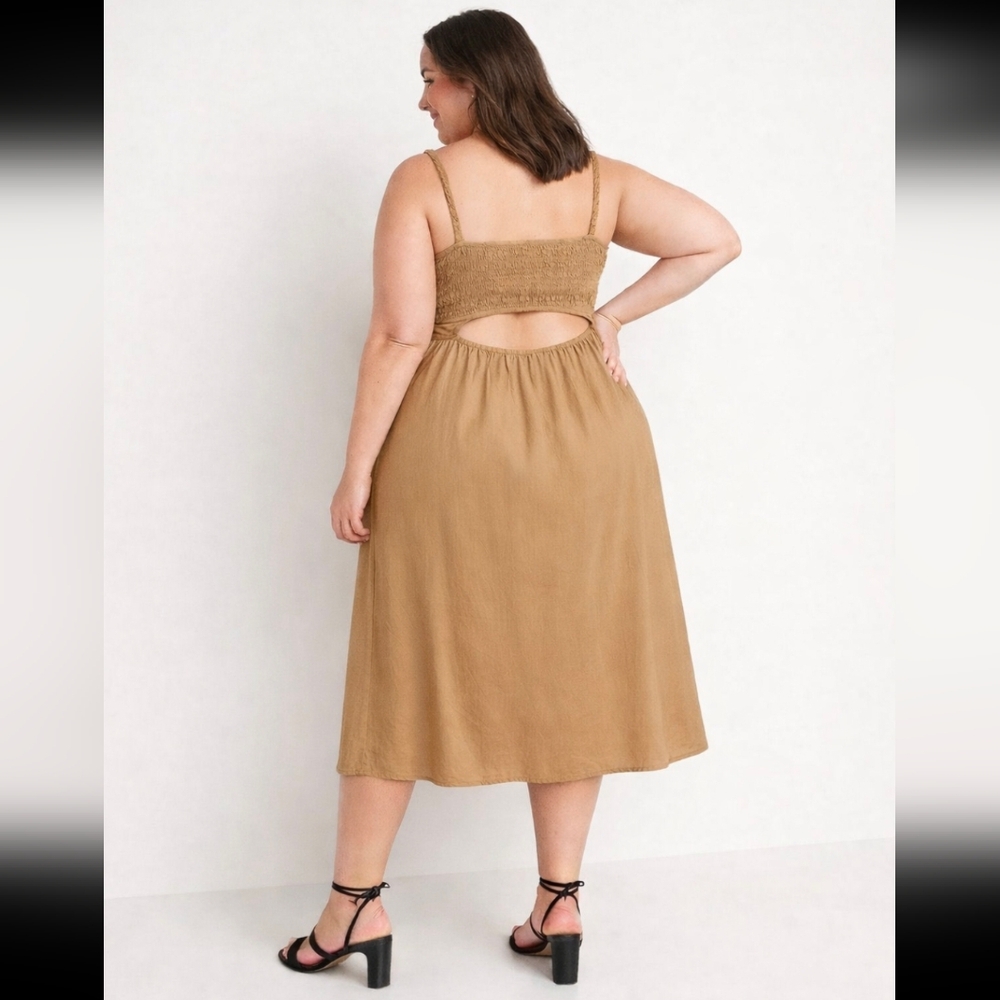 Womans Tan Dress With Keyhole Back